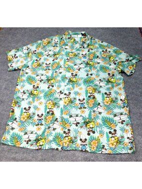 Disney Mickey & Friends Hawaiian Button-Up Shirt XXL Tropical Floral Rayon Casua